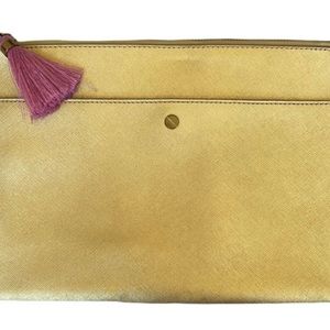 J CREW LEATHER CLUTCH GOLD PINK TASSEL ZIPS